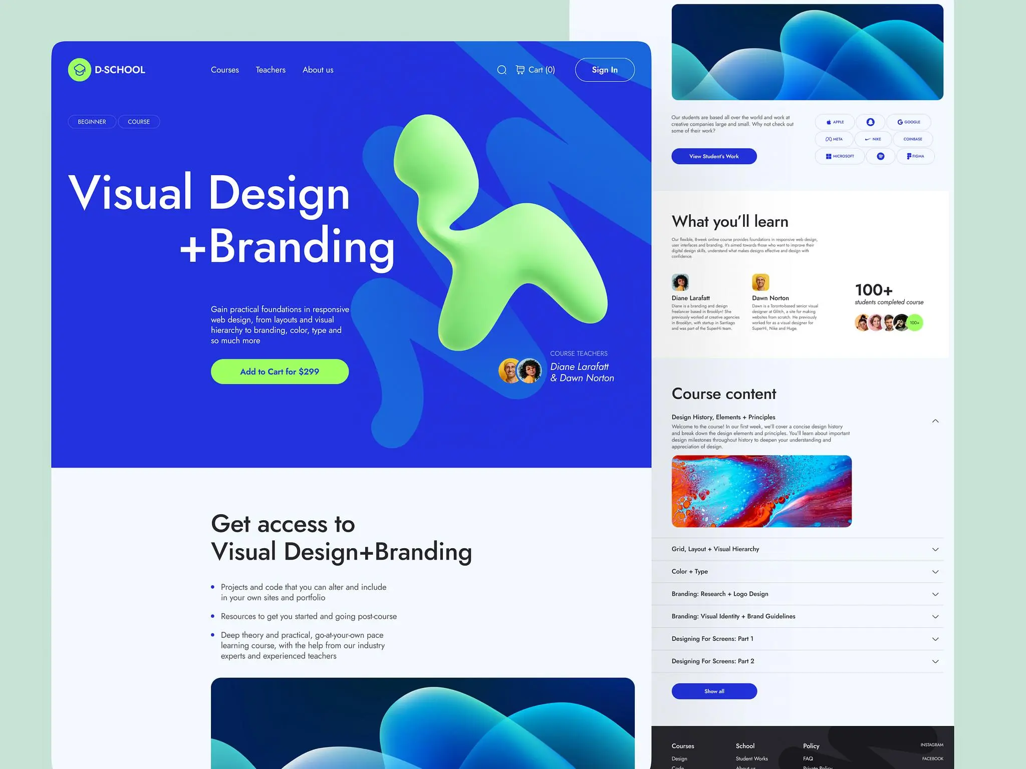 E-learning platform design concept with features like courses, student reviews, and more