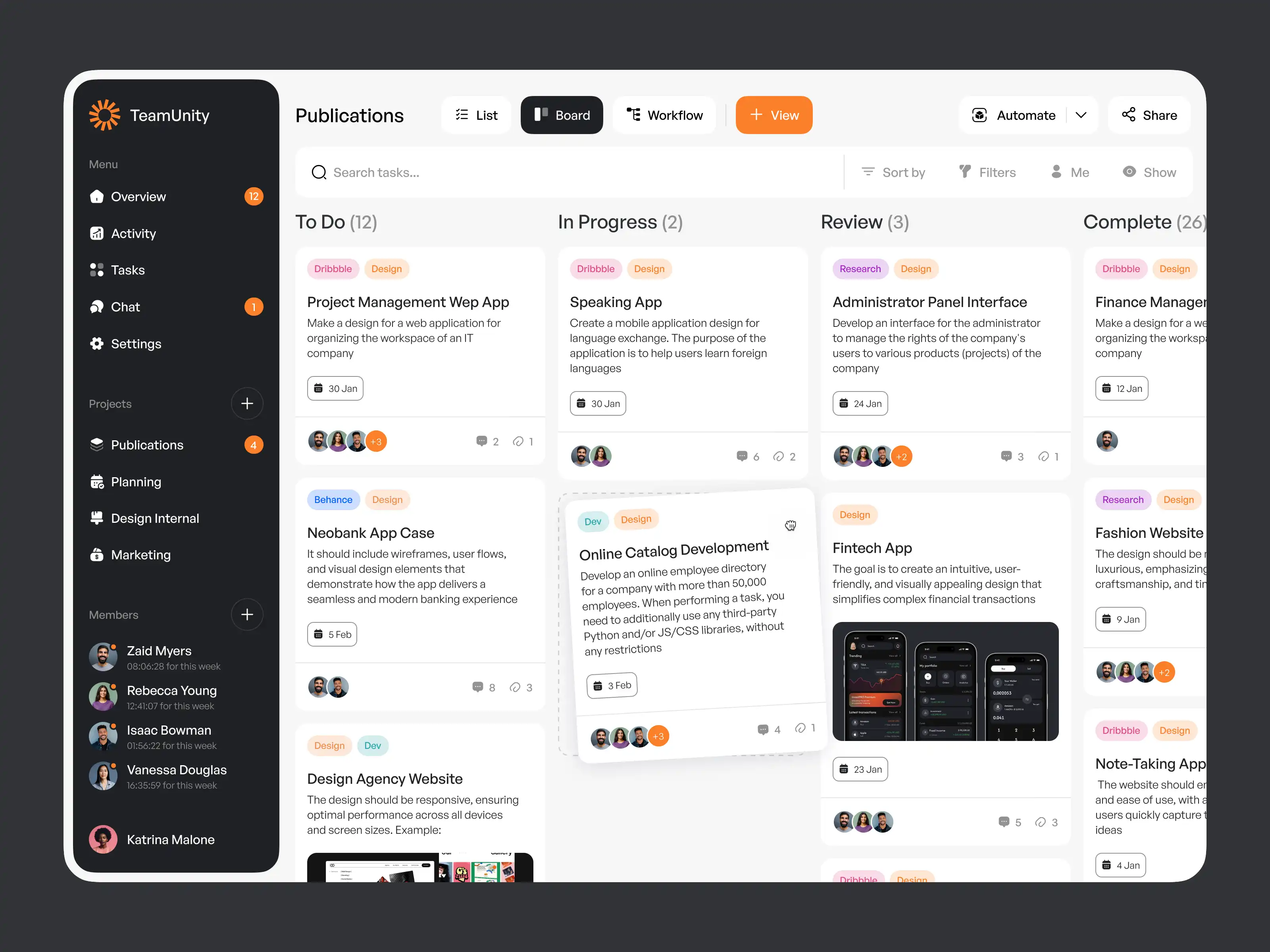 Project Management Dashboard with Task Tracker and Board View