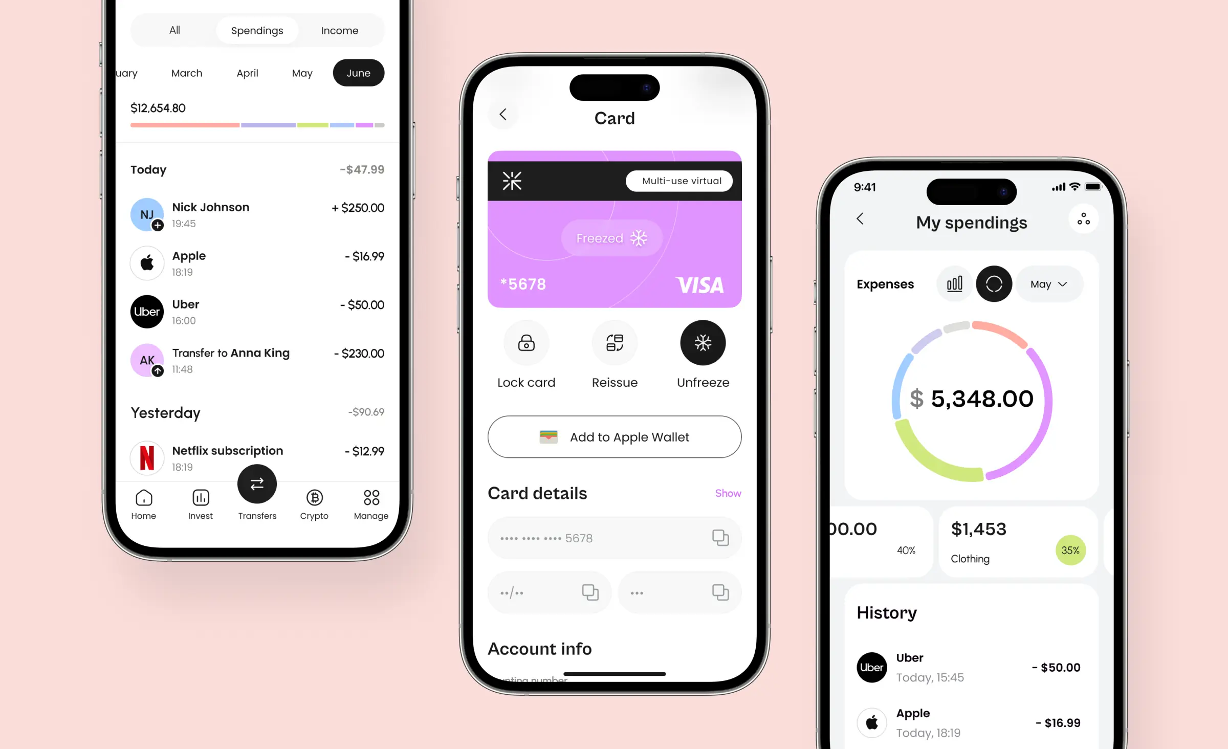 This image demonstrates AI powered customer support in a neobank app developed by Ronas IT, where users can easily track spending, manage virtual cards, and analyze expenses with intelligent insights, benefiting from automated assistance and personalized financial management directly from their smartphones.
