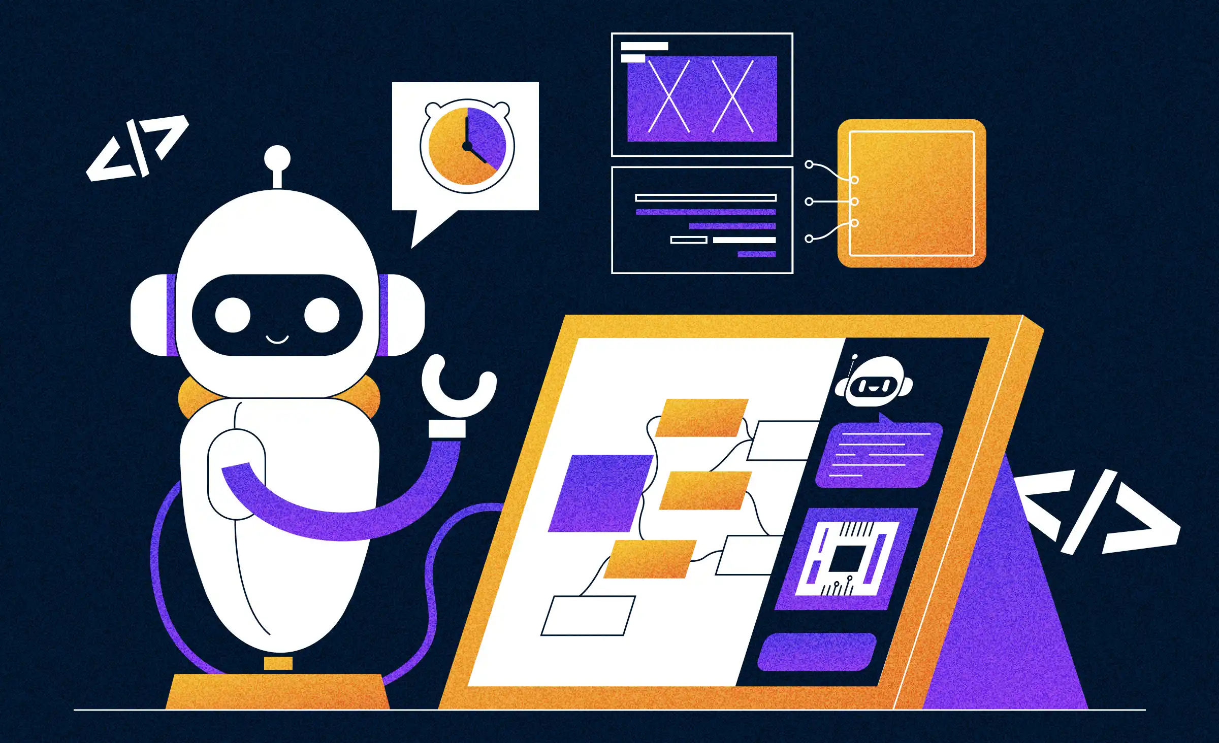 The cover depicts a robot managing processes on a screen, representing the role of enterprise AI software in improving business workflow.