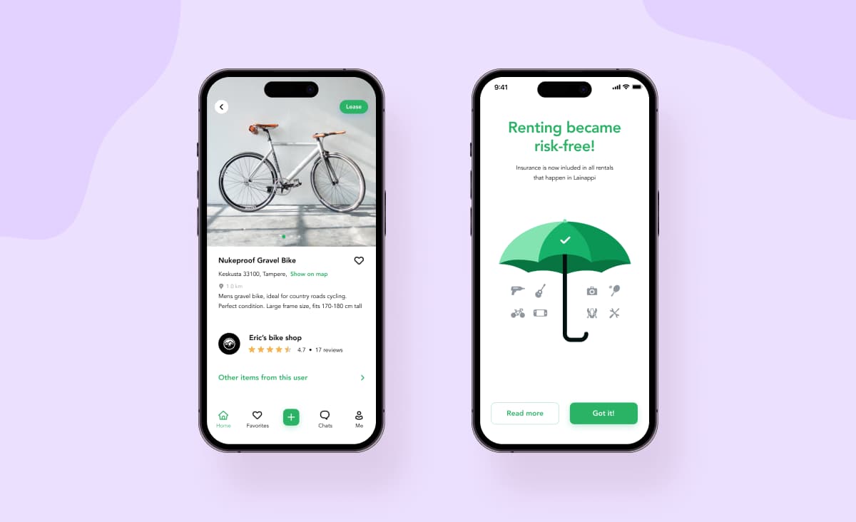 Lainappi app screens, a React Native rental app built by Ronas IT