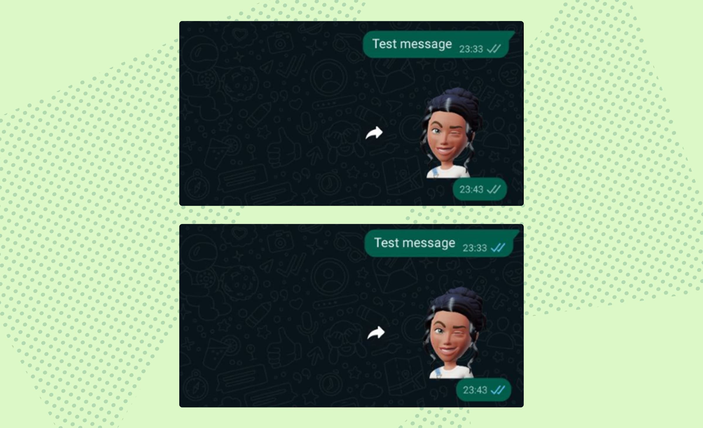WhatsApp message status ticks: grey double ticks for delivered and blue double ticks for read