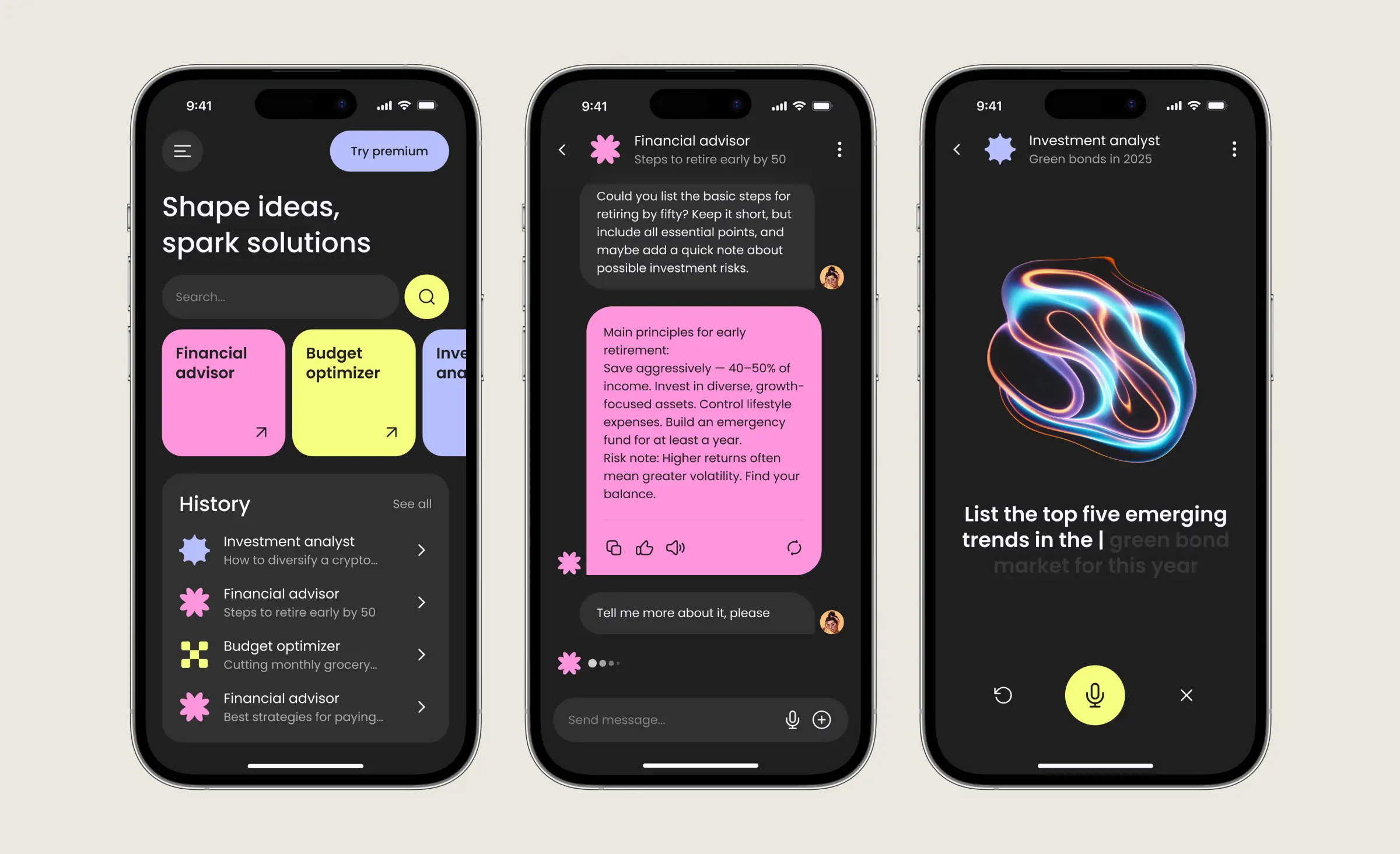 This image showcases implementing generative AI in business through a mobile app that offers AI-powered financial advice, budget optimization, and investment analysis, making expert guidance and smart solutions easily accessible to users.