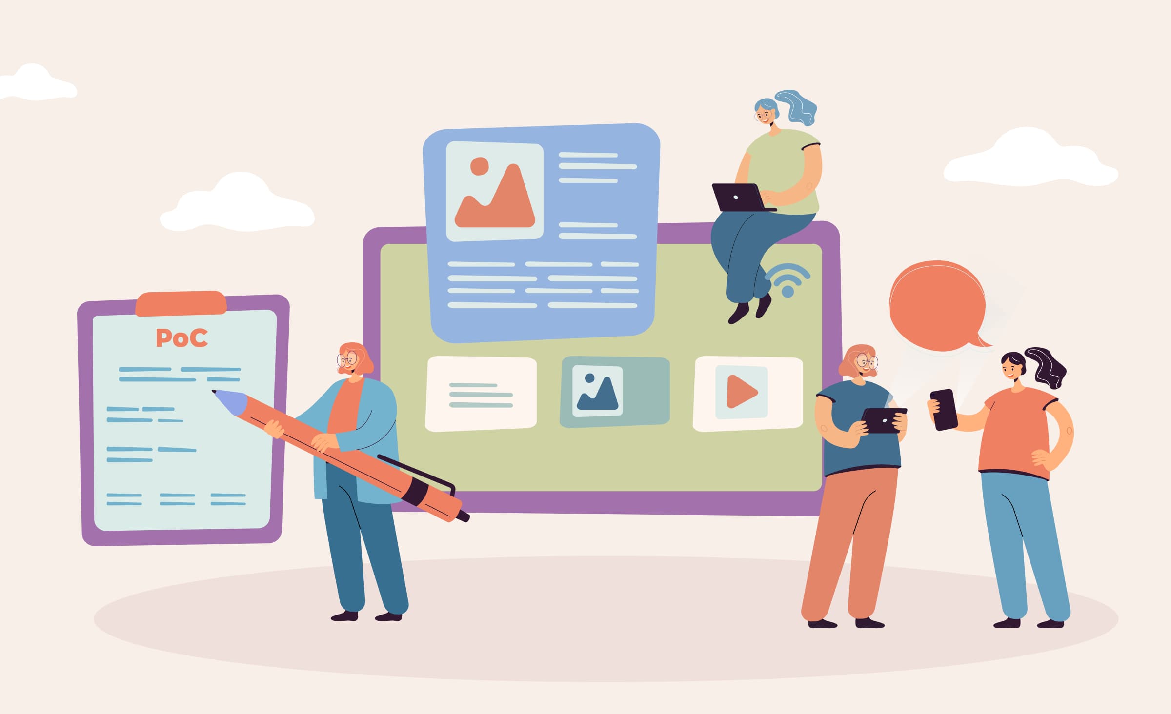 Explaining the difference between PoC, Prototype, and MVP in custom software development.
