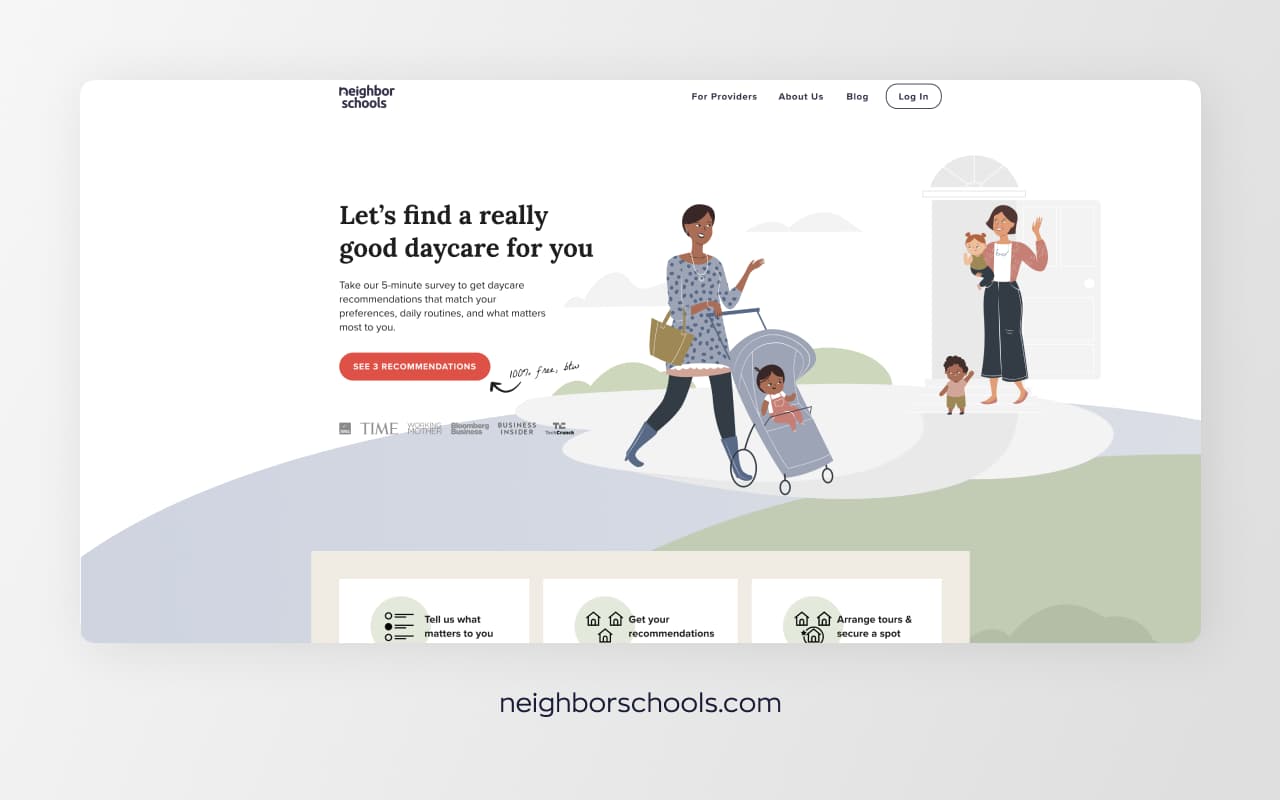 Screenshot of the NeighborSchools website while the company was independent