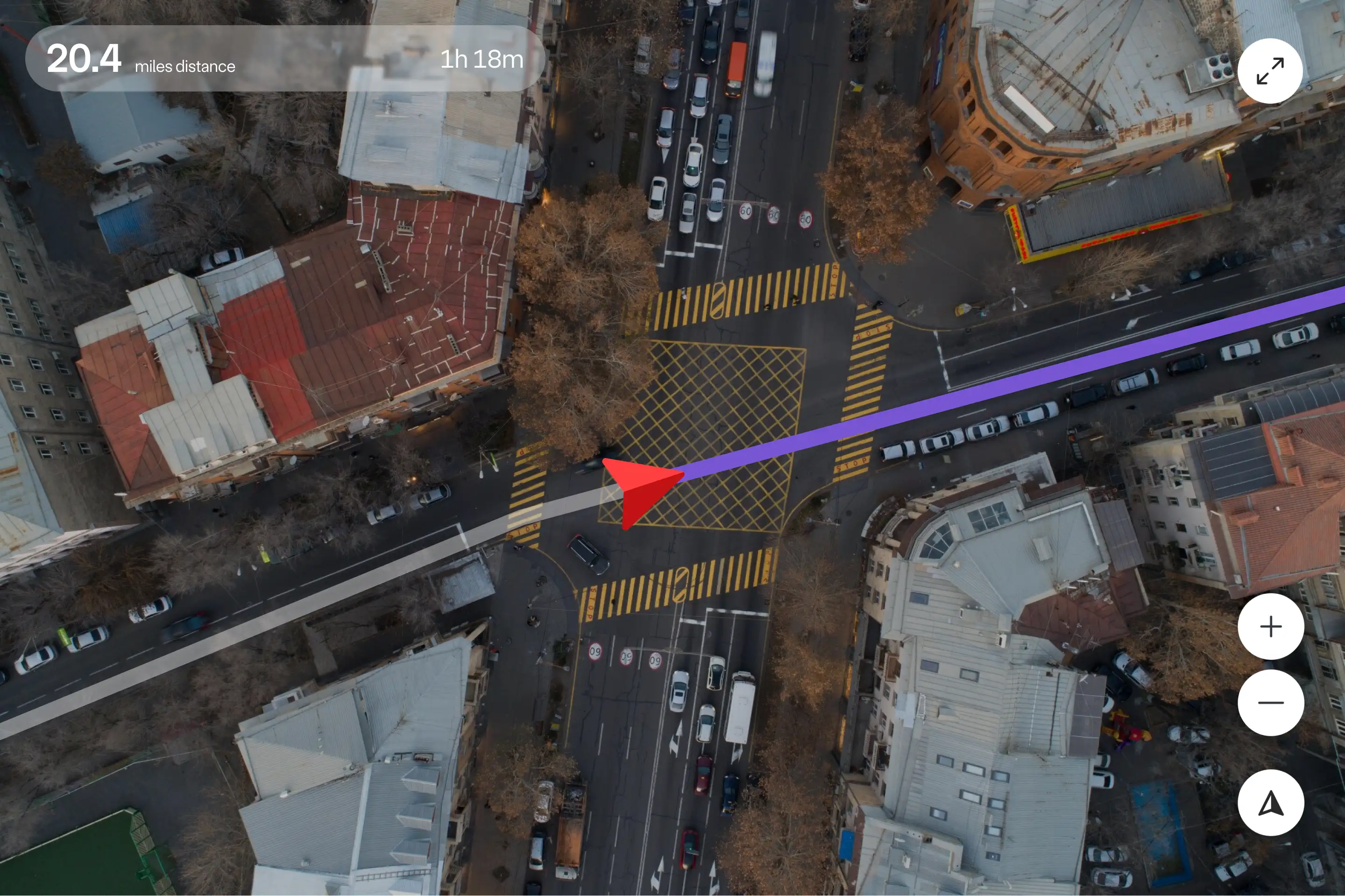 Aerial map view tracking a courier route for a Drivery delivery in progress.