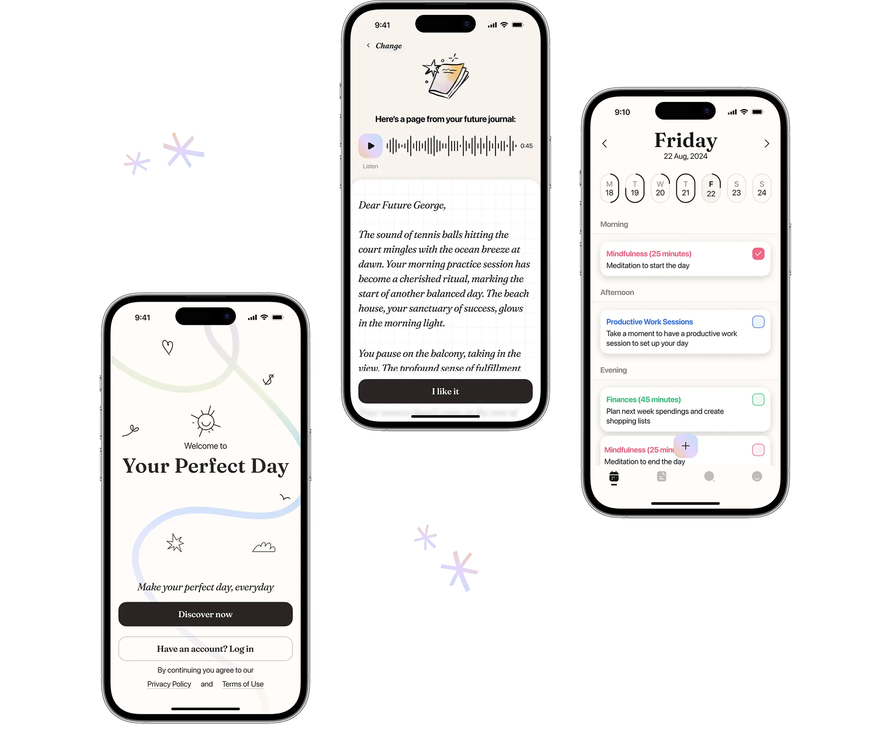 Phone mockups presenting early app concept screens for habit tracking.