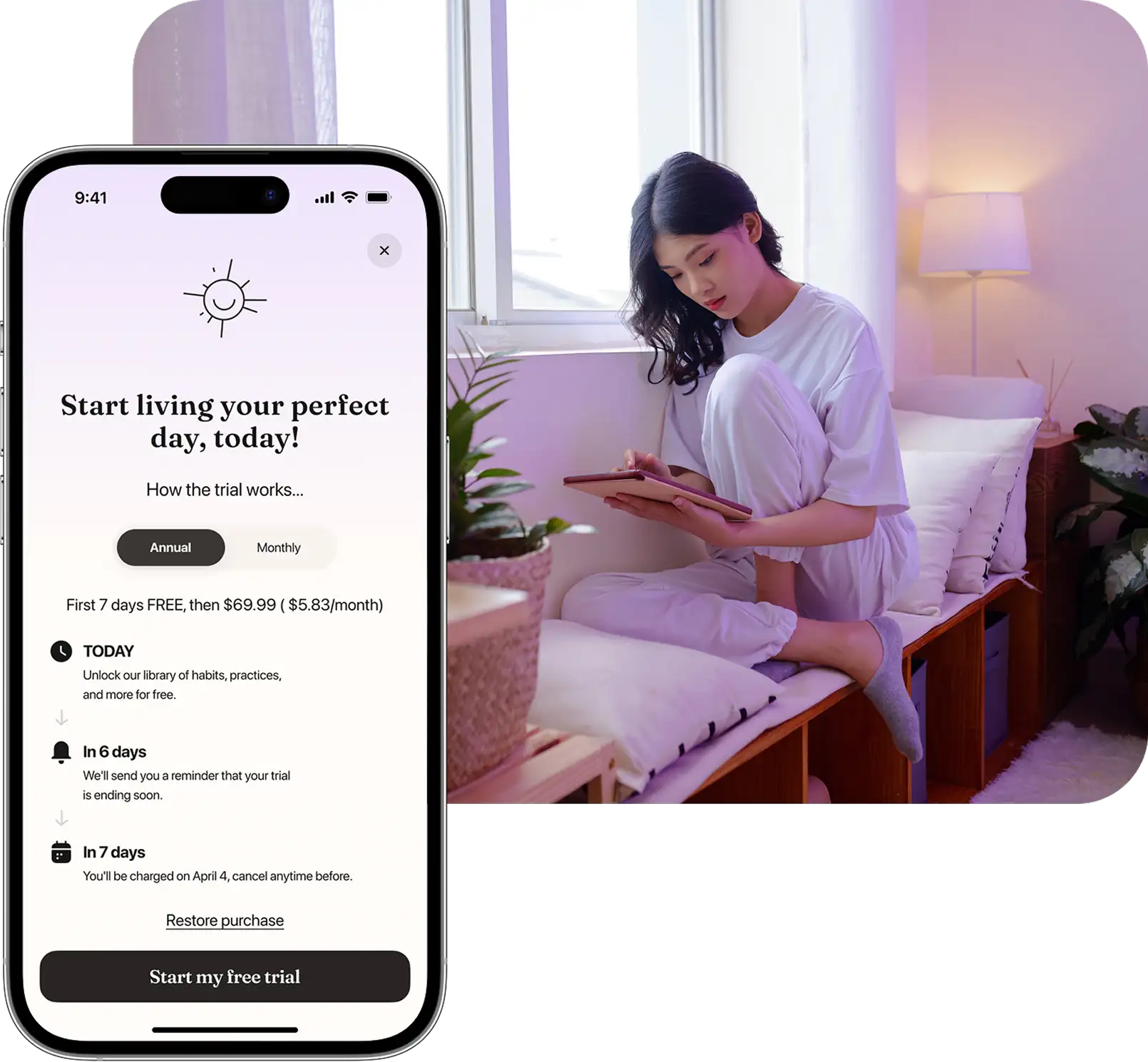 Phone subscription screen prompting users to start a free trial.