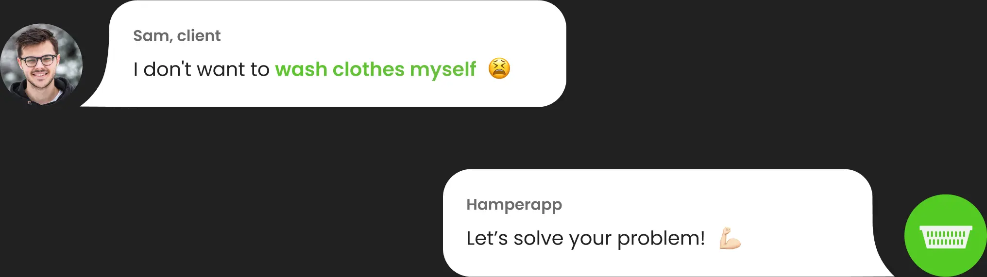 In-app chat where a client asks not to wash clothes and is offered help.