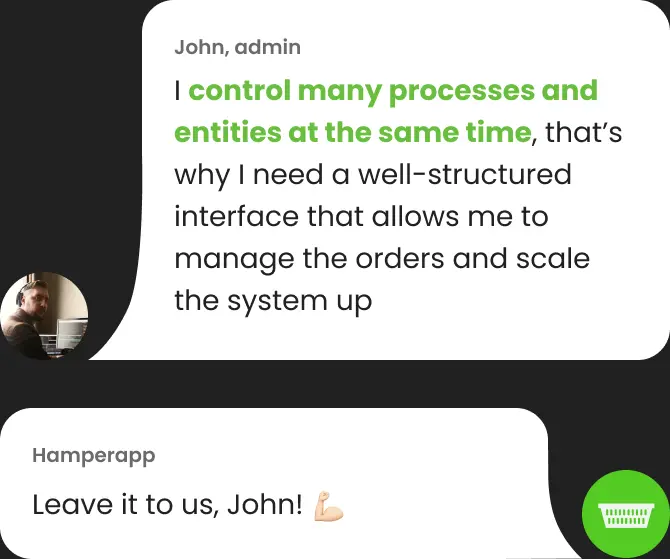 In-app chat bubbles between a user and the laundry service.