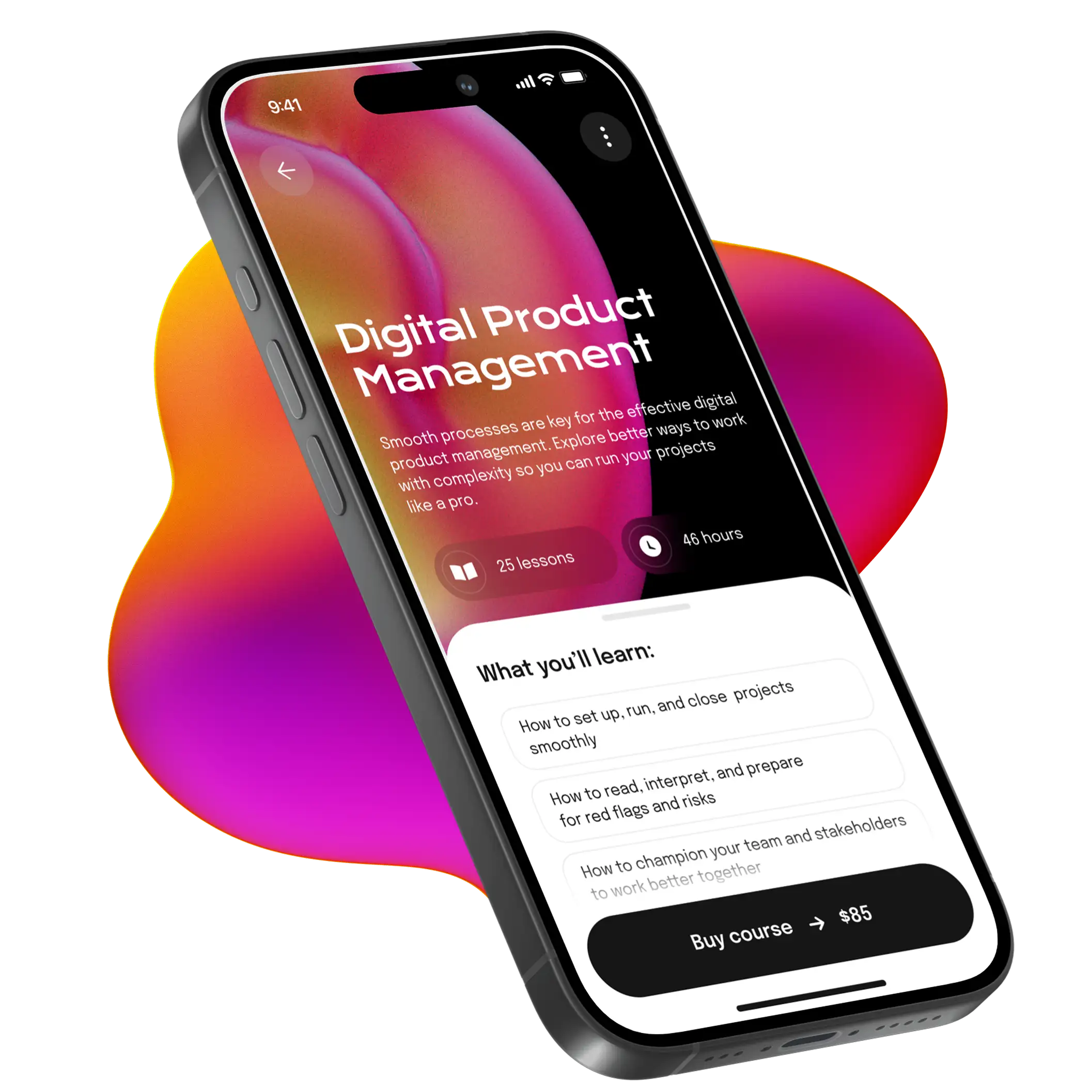 Smartphone preview of the Digital Product Management course screen.