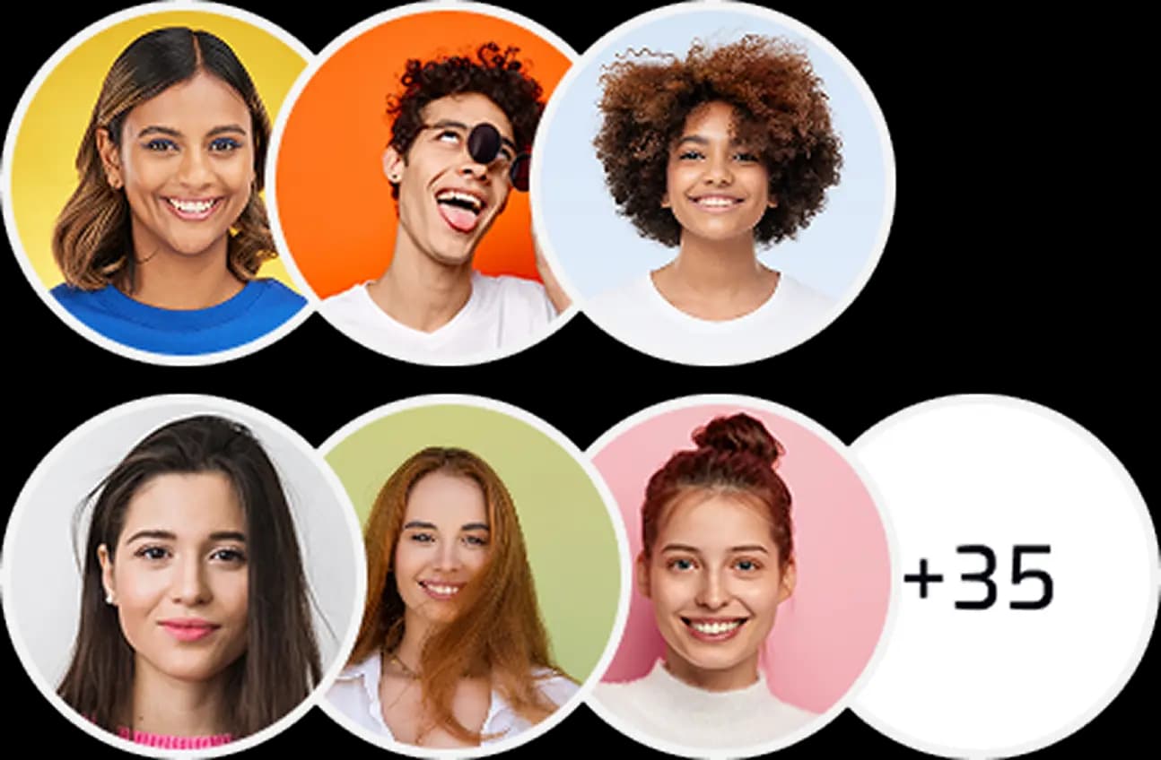 Learner avatar circles with a plus-35 counter showing the course community.