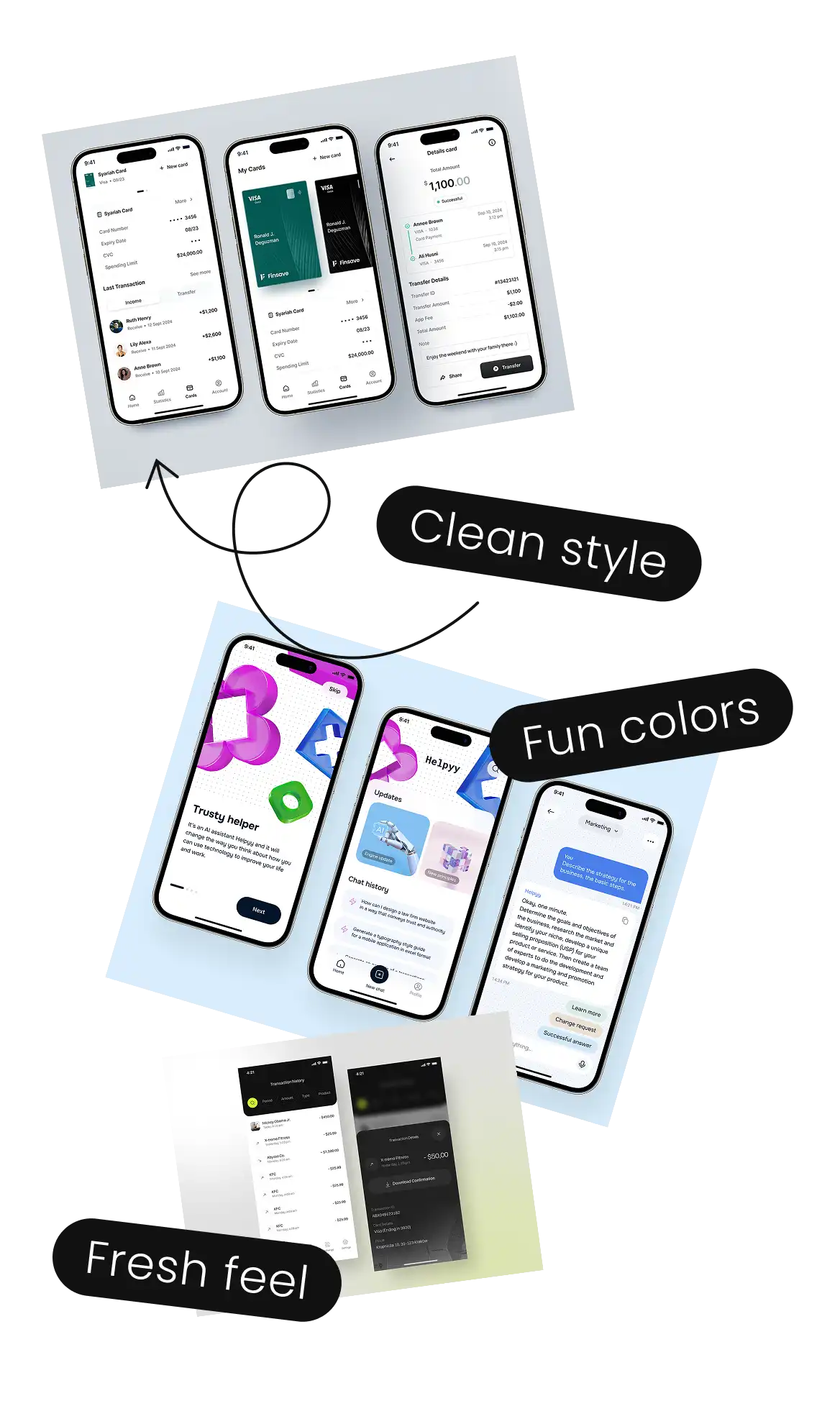 Collage of design references gathered for the neobank app.