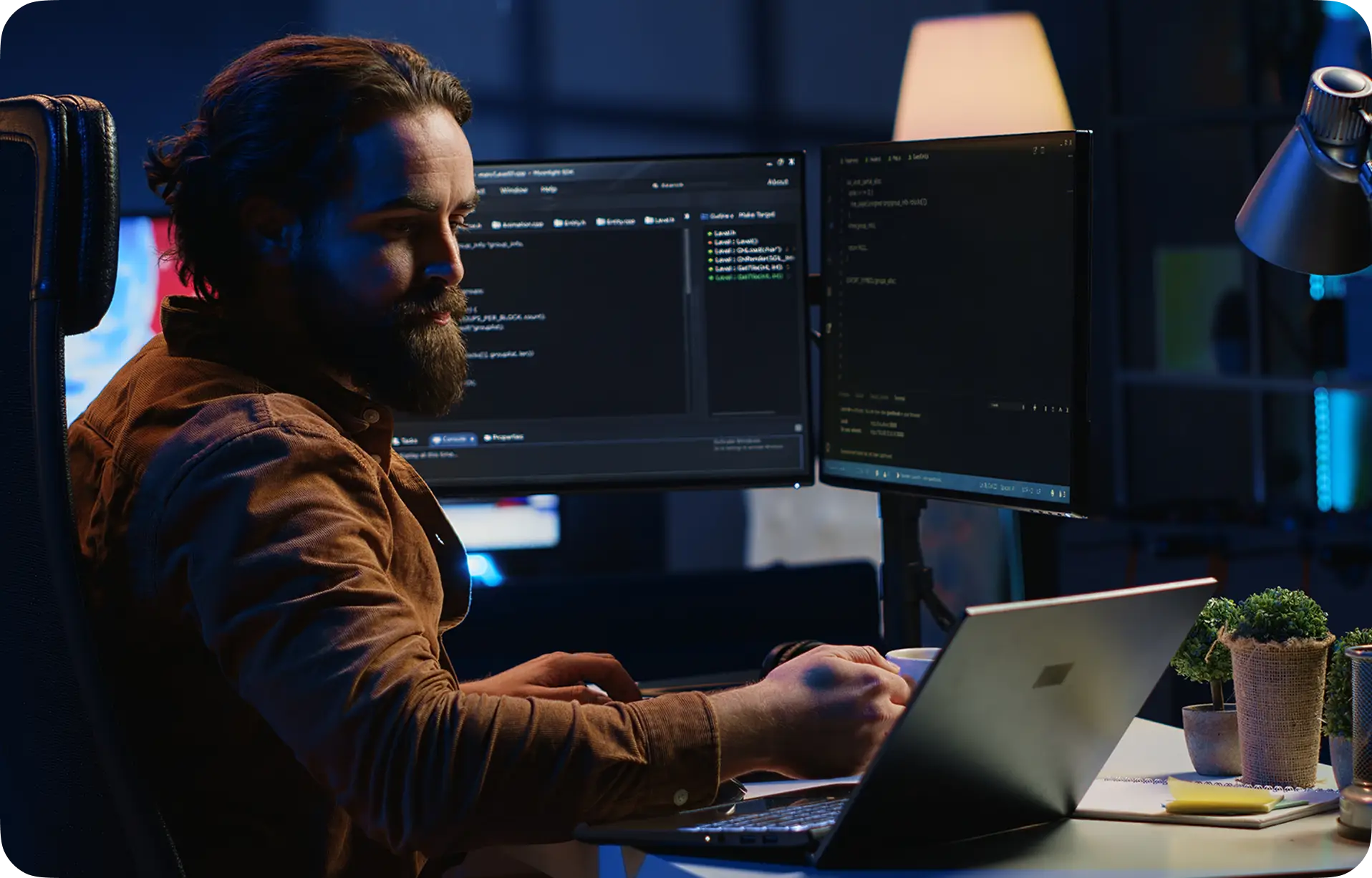 Developer at a desk building the anti-fraud payment solution.