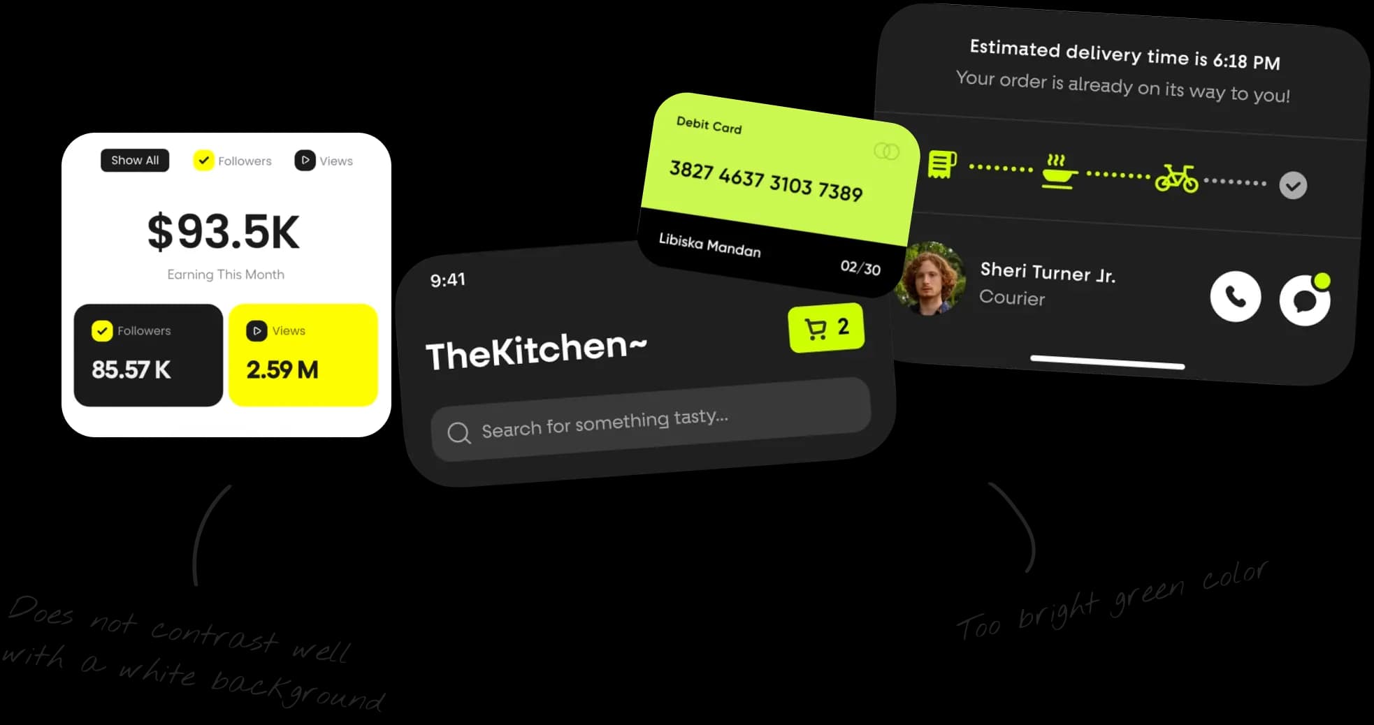 Dark UI mockup cards illustrating design complexity for the UK Retreats app.