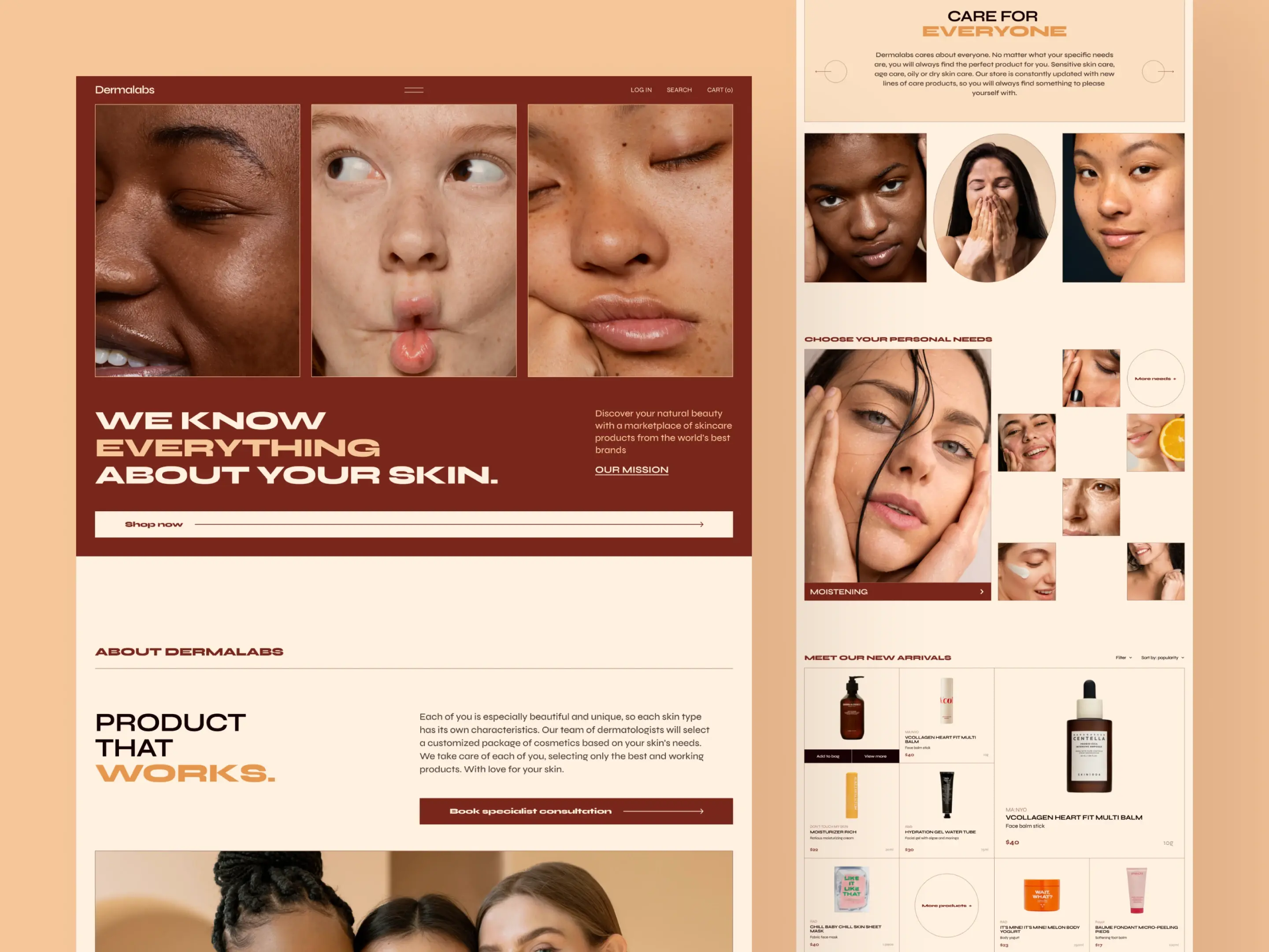 Dermalabs skincare ecommerce website design mockup
