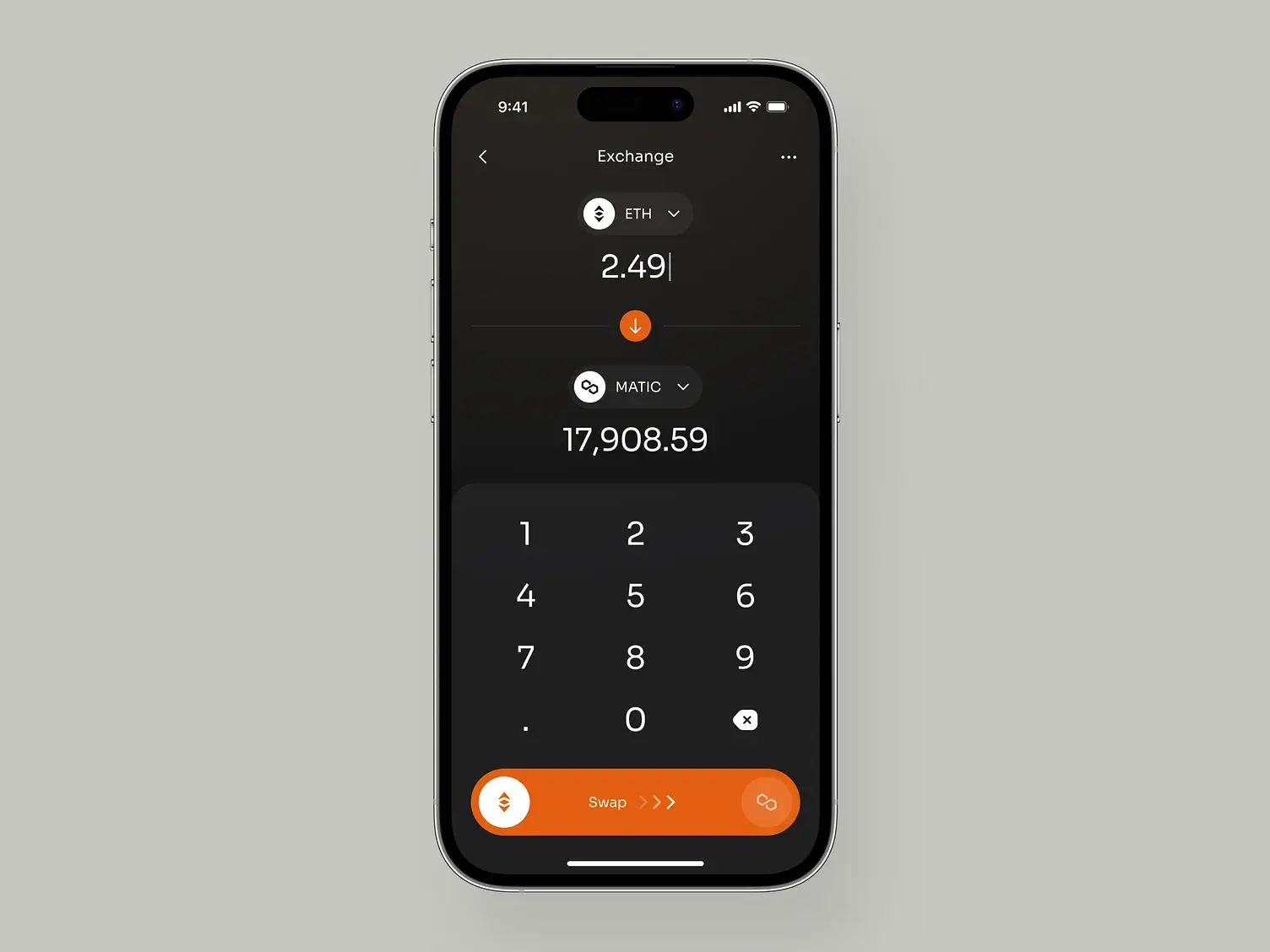 Currency and Blockchain Selection Interface in Crypto Wallet App