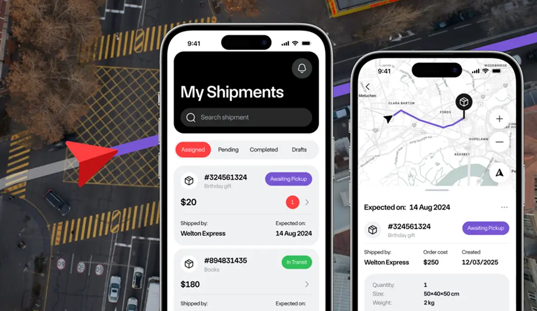 Package delivery system with customer and driver apps built with React Native