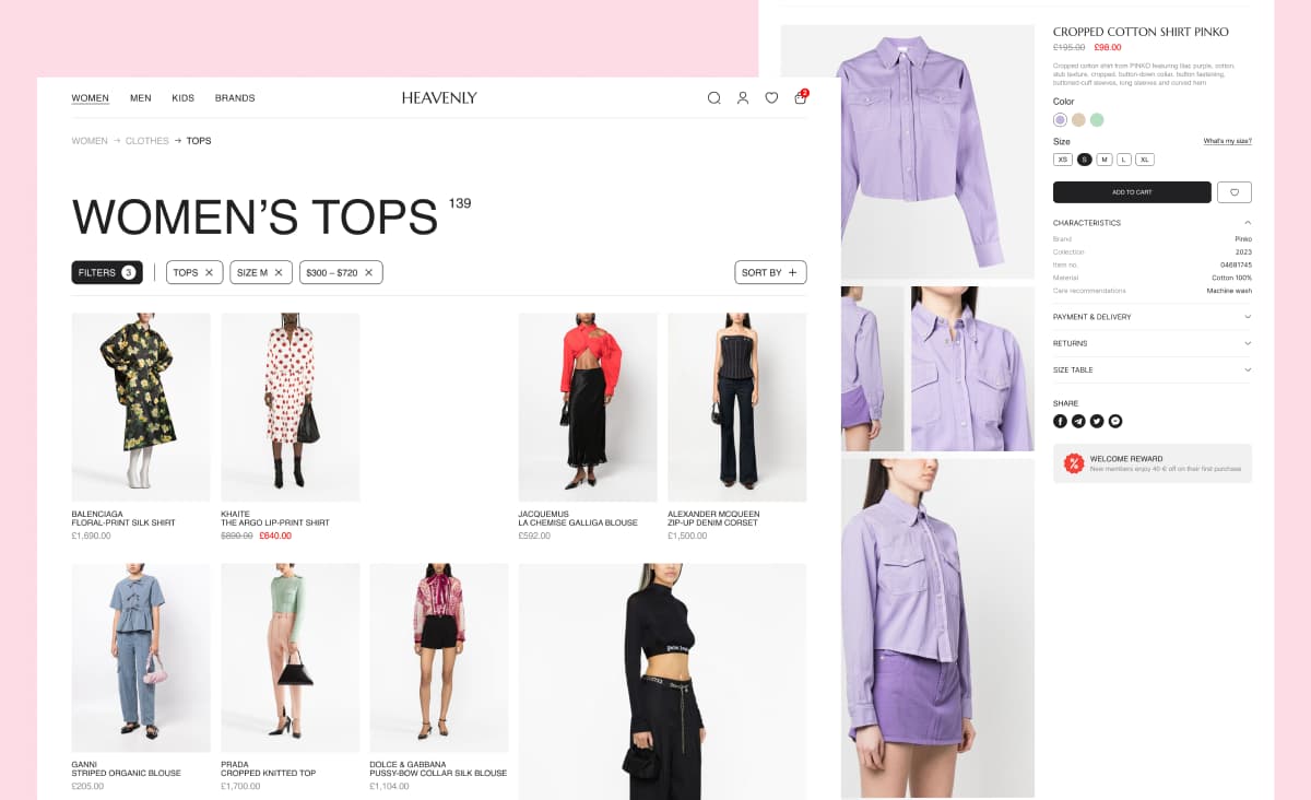 Advantages of custom web development: e-commerce website design concept created by Ronas IT team