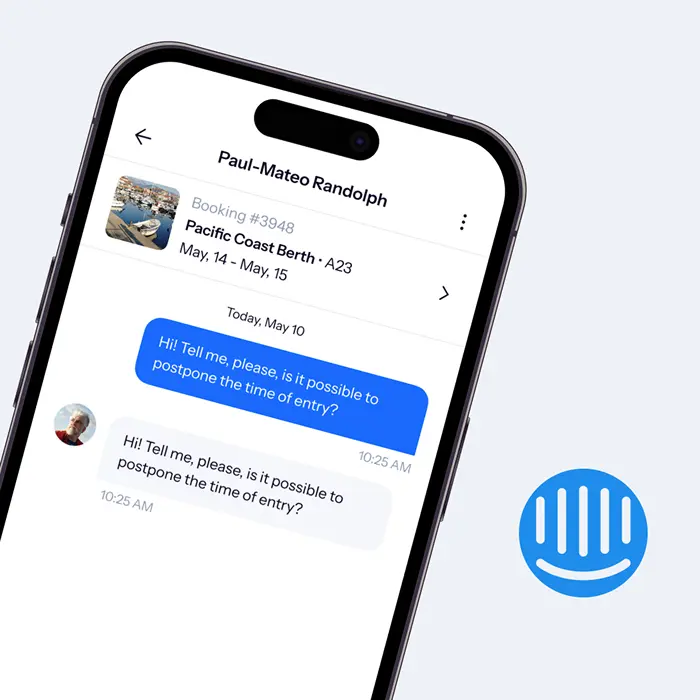 Docky mobile in-app messaging screen between users.