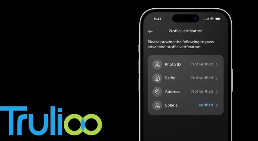 Trulioo identity verification integration shown next to a neobank app screen.