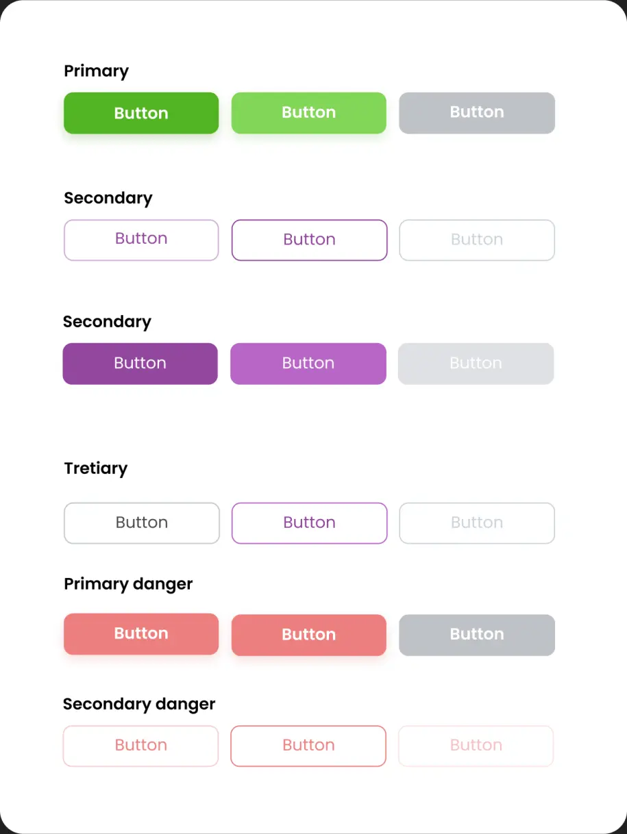 UI kit button styles for primary, secondary and tertiary states.