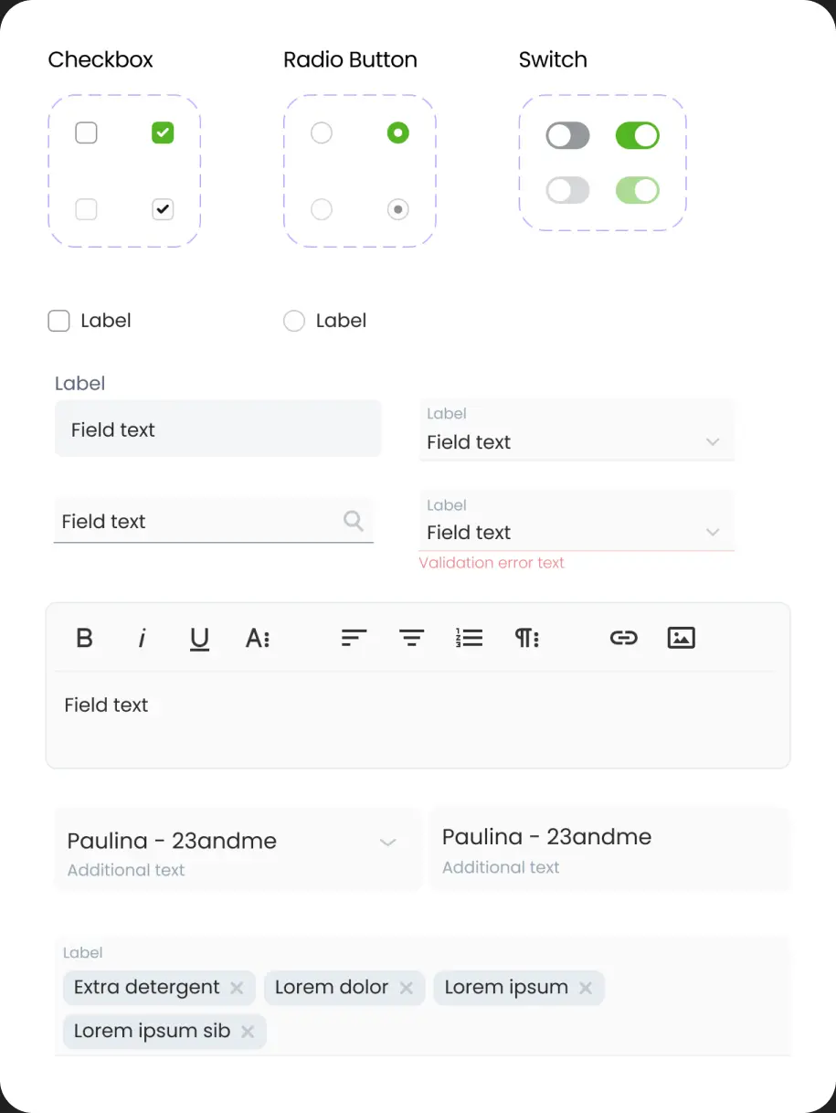 UI kit form fields and input components from the design system.