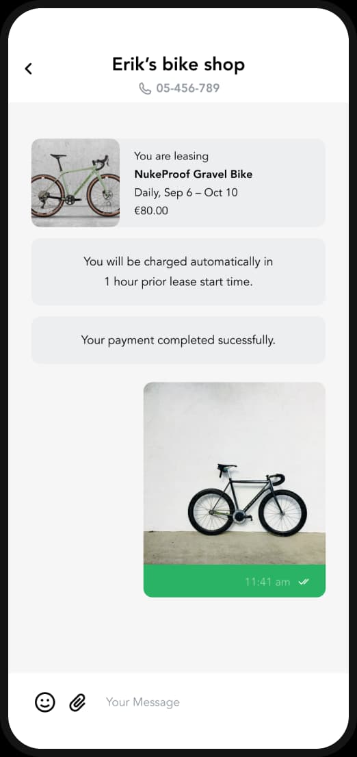 Lainappi app rental chat screen between a renter and an owner on mobile.