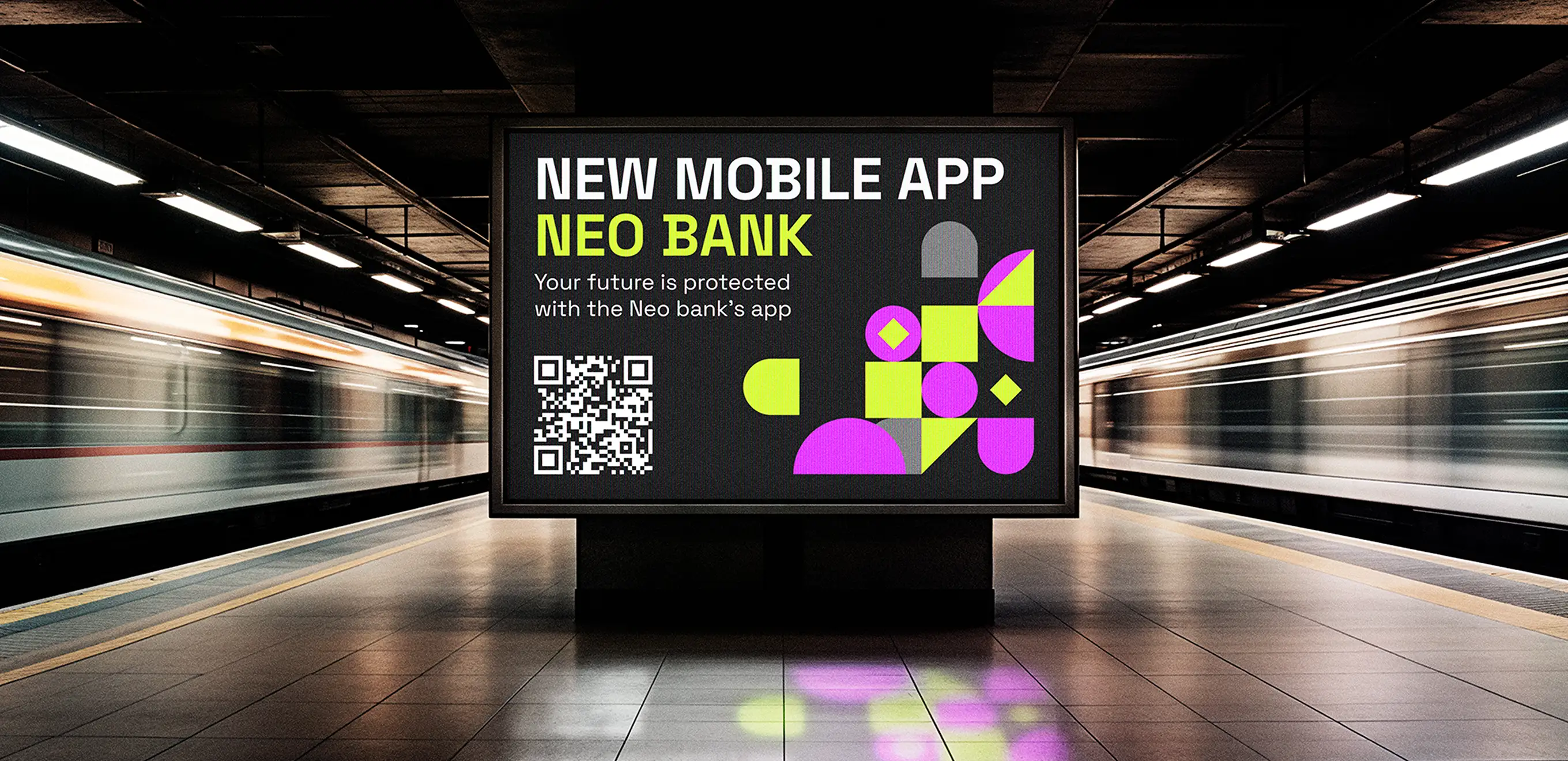 Subway billboard advertising the New Mobile App Neo Bank.