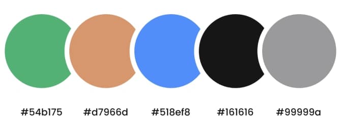 Noah brand color palette: green #54b175, orange #d7966d, blue #518ef8, black #161616 and gray #99999a.