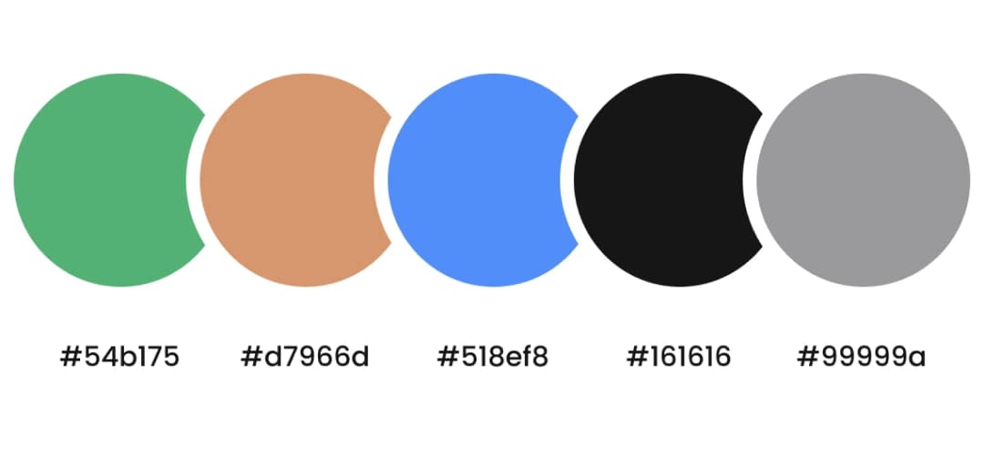 Noah brand color palette: green #54b175, orange #d7966d, blue #518ef8, black #161616 and gray #99999a.