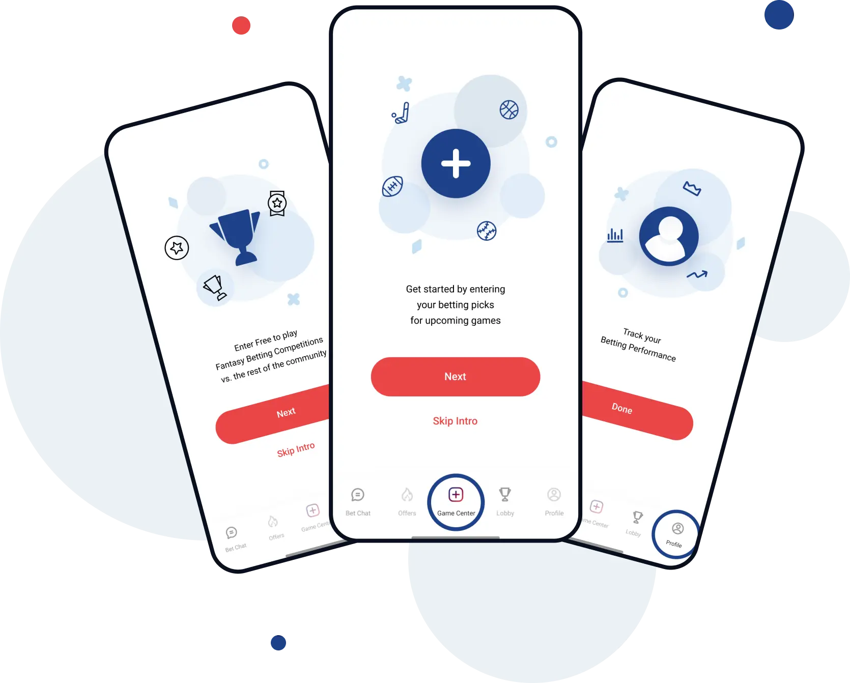 Three OddsCrowd onboarding screens: free competitions, entering picks, tracking performance.
