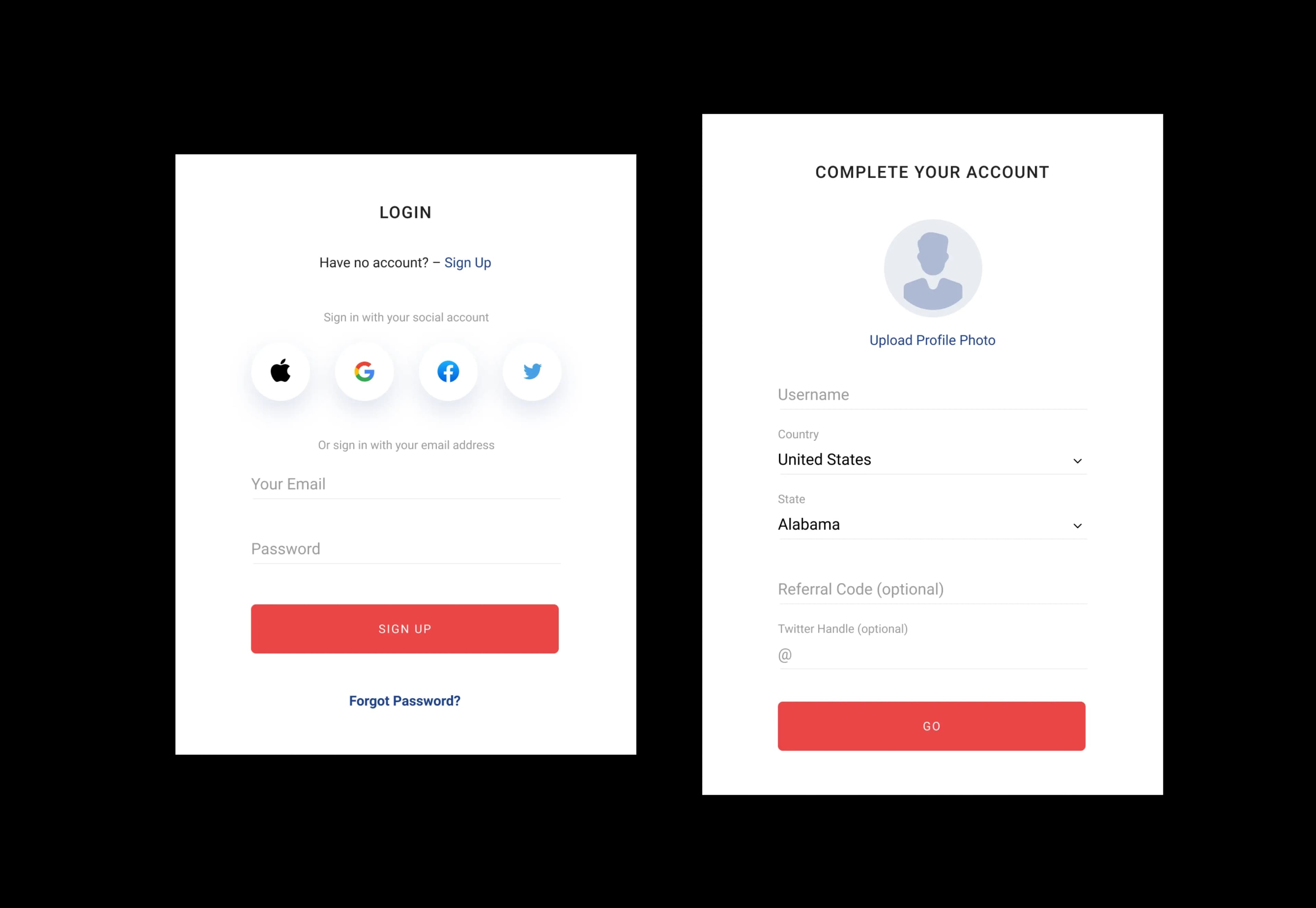 OddsCrowd registration screens with sign-up form and account setup.