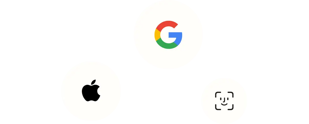 Google, Apple and Face ID icons.