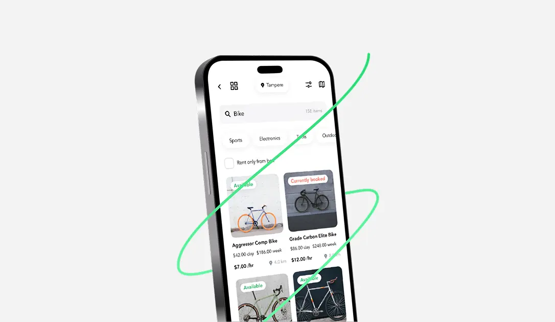 Lainappi rental marketplace app on an iPhone